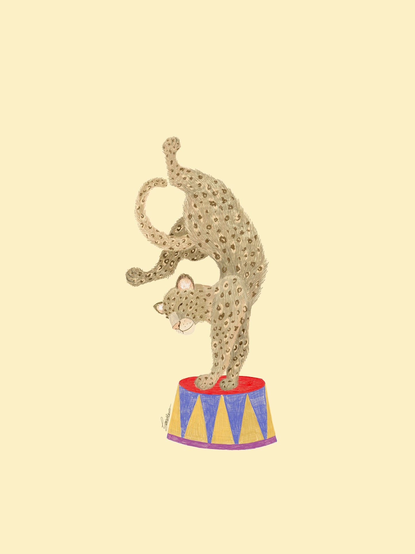 Kids room poster Acrobatic Panther pastel yellow, trendy design A4 and A3 size
