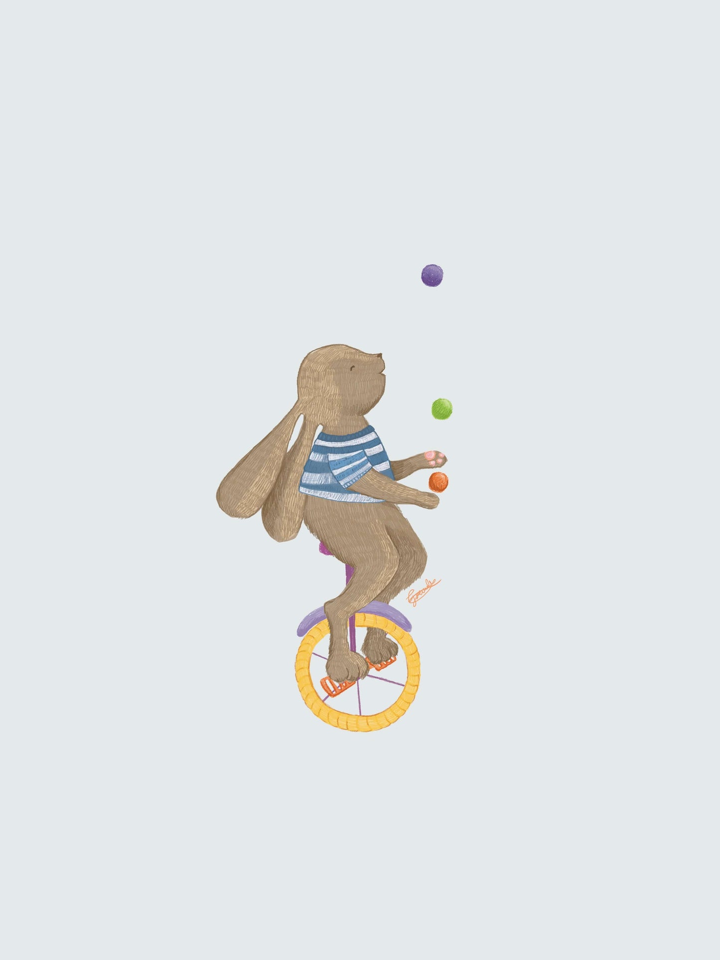 Kids room poster circus bunny pastel blue, trendy design A4 and A3 size