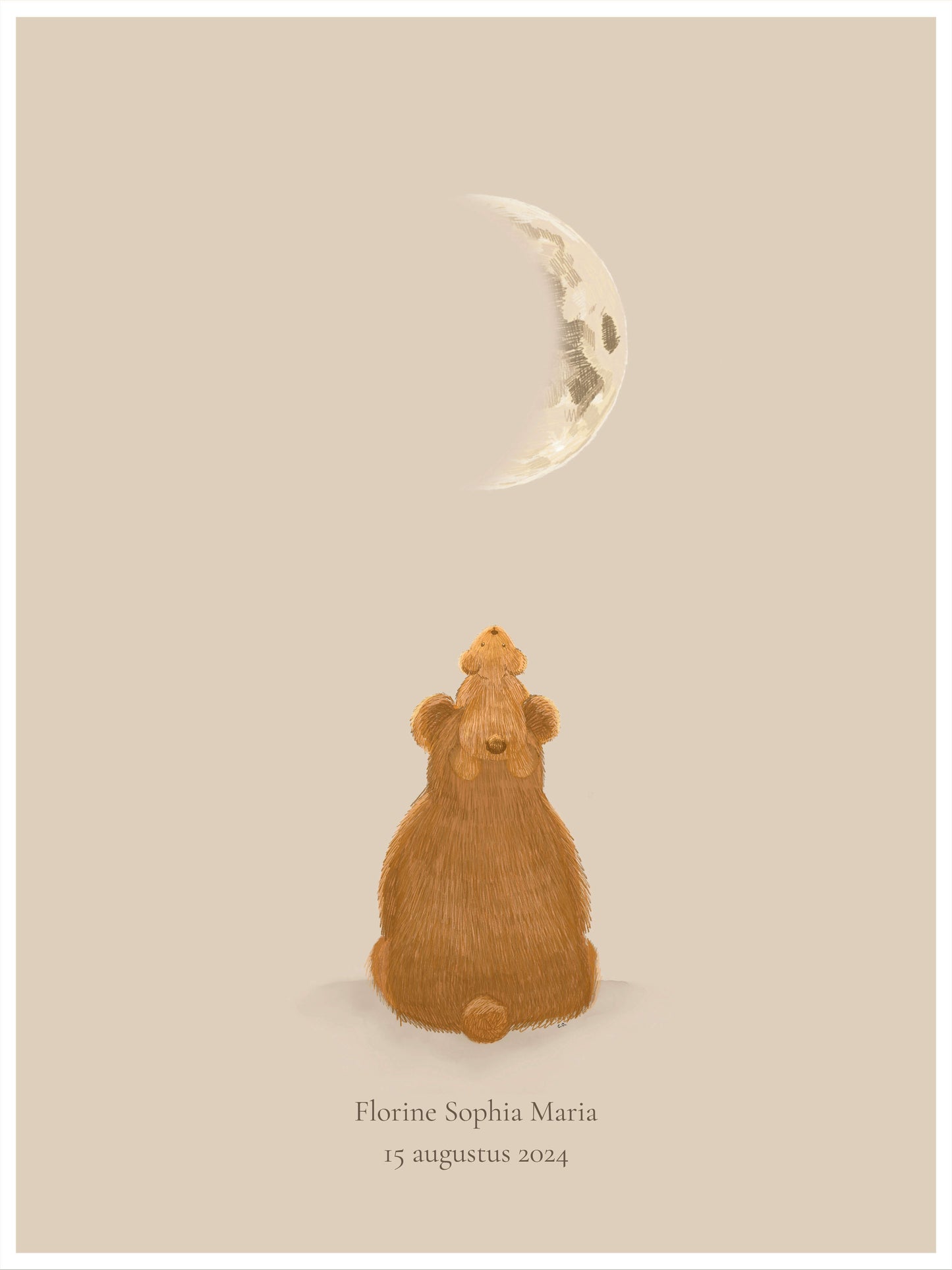 Gepersonaliseerde geboorteposter met maanfase, geboortedatum en naam - To the moon and back