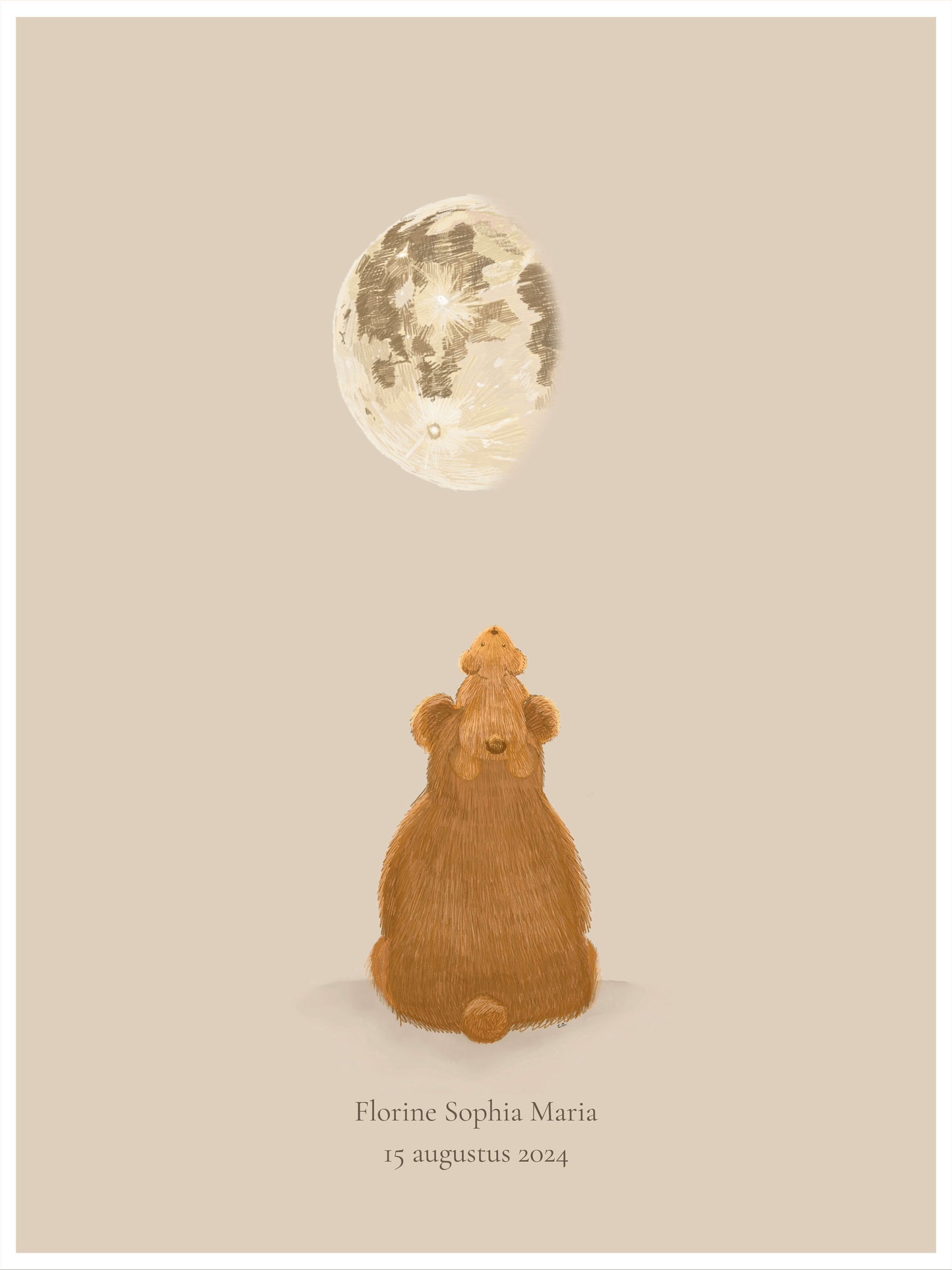 Gepersonaliseerde geboorteposter met maanfase, geboortedatum en naam - To the moon and back