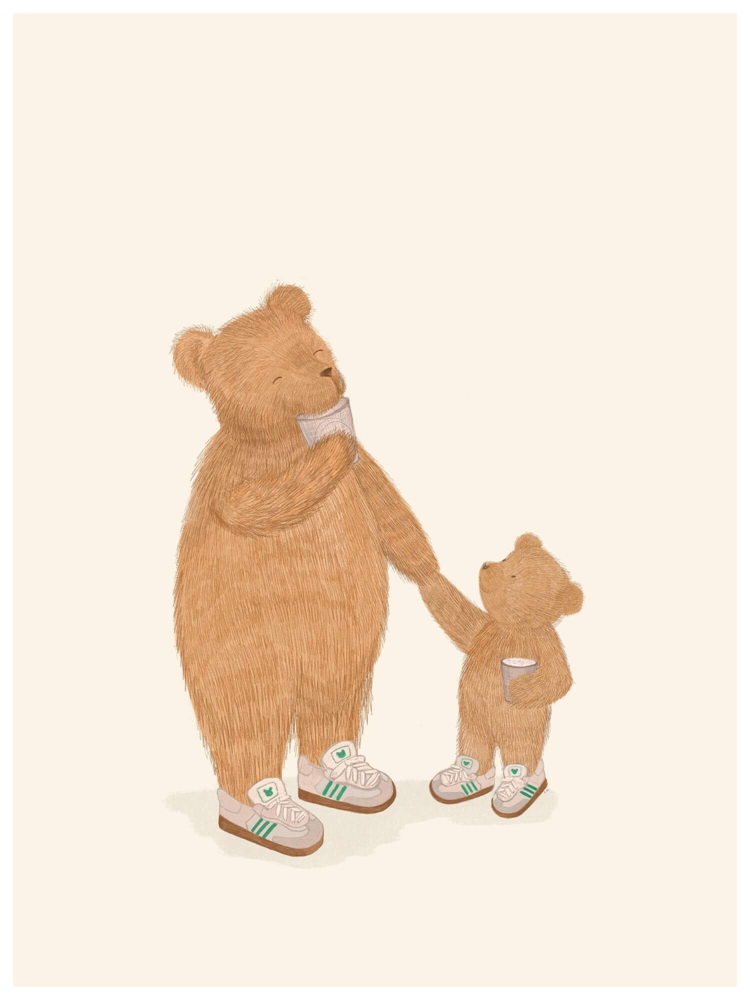 Kinderkamerposter uit de Yuppen-ouder collectie met een koffiemoment tussen beren, gedrukt op premium papier – stijlvolle babykamerdecoratie
