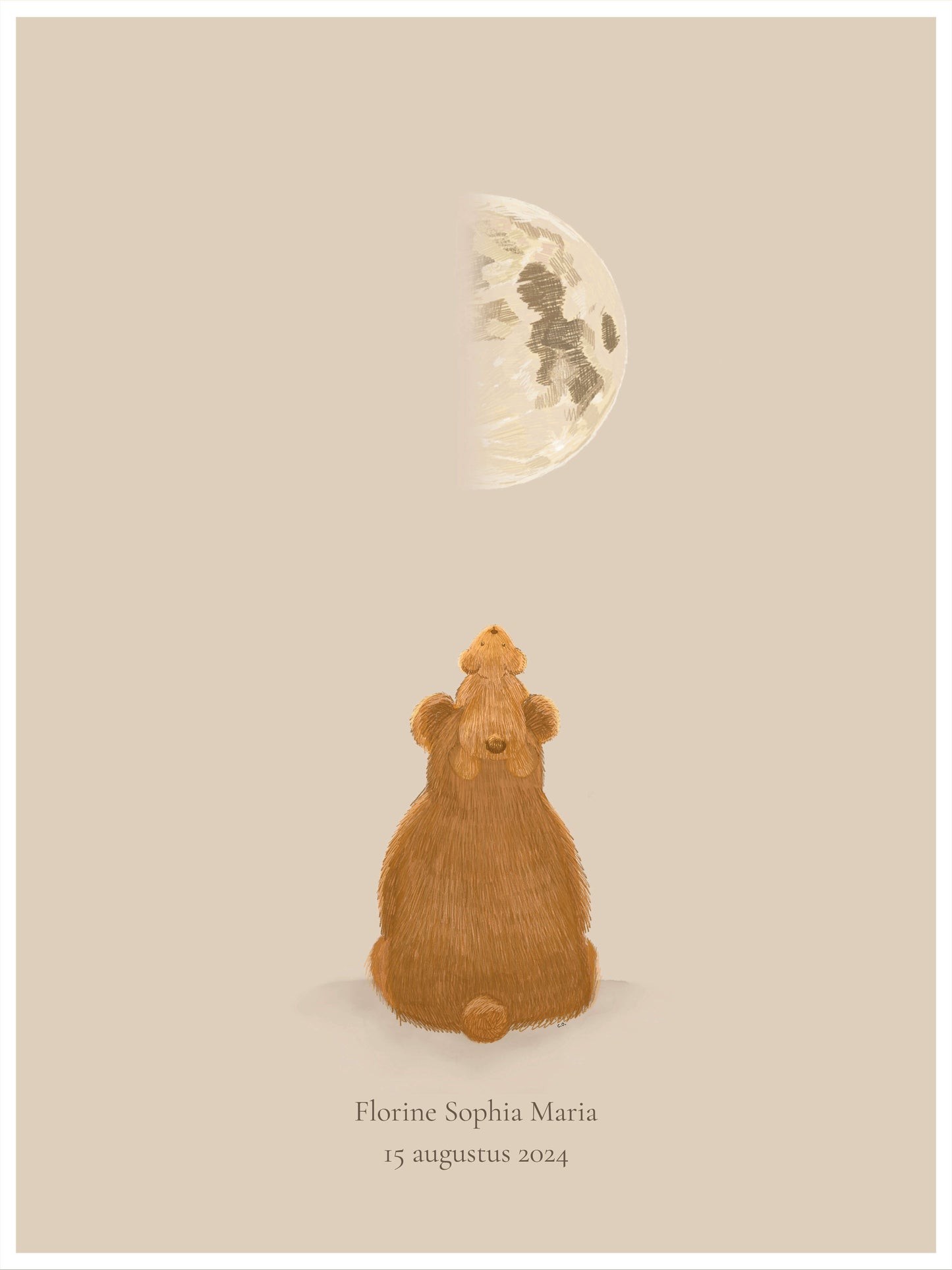 Gepersonaliseerde geboorteposter met maanfase, geboortedatum en naam - To the moon and back