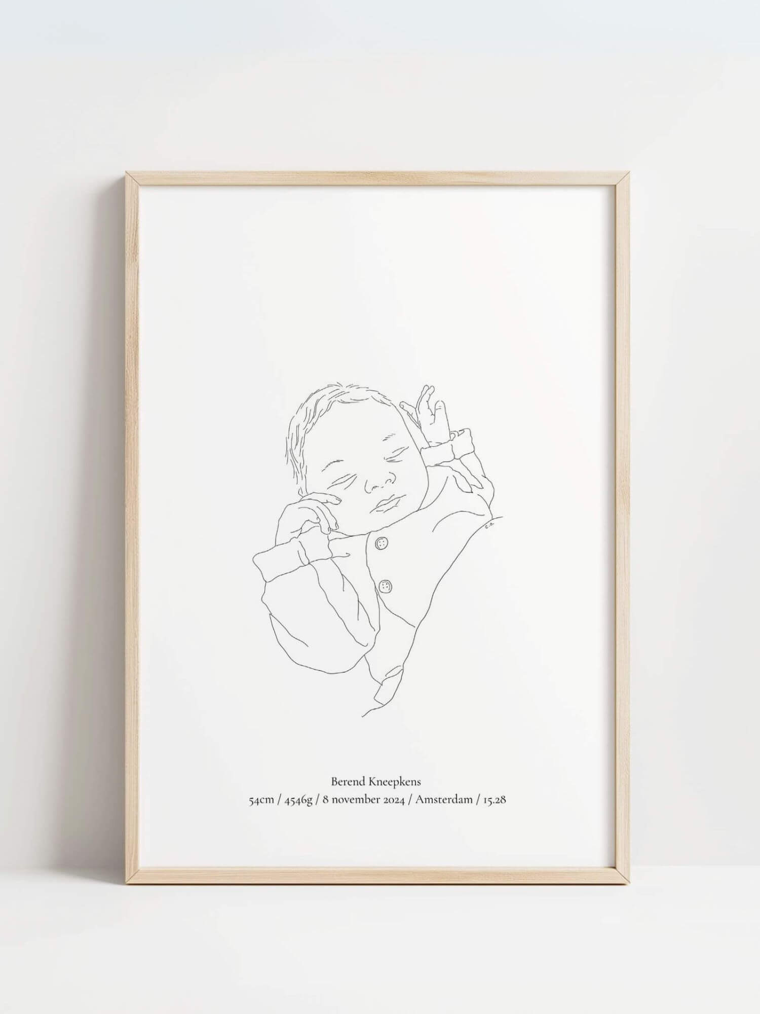 Gepersonaliseerde geboorteposter lijntekening baby, geboortedatum, naam een gewicht. Kinderkamerkunst. Blueberry baby