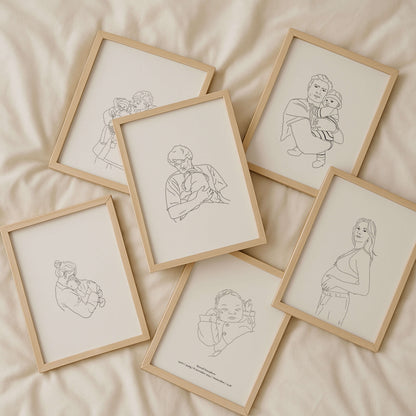 Gepersonaliseerde lijntekeningen. Gepersonaliseerde Zwangerschaps poster, geboorteposter lijntekening baby, vader en kind, geboortedatum, naam een gewicht. Kinderkamerkunst. Blueberry baby. Blueberry baby