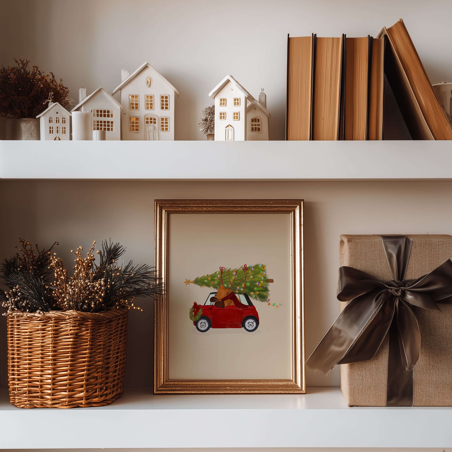 Kerstposter kinderkamer – Papa Beer met kerstboom in Topolino | Blueberry Baby