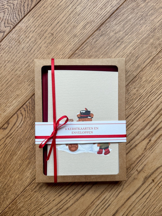 Luxe Kerstkaartenset – Nostalgische Beertjes (8 stuks) Limited Edition