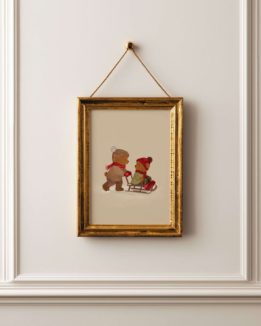 Kerstposter kinderkamer - Beertjes op de slee