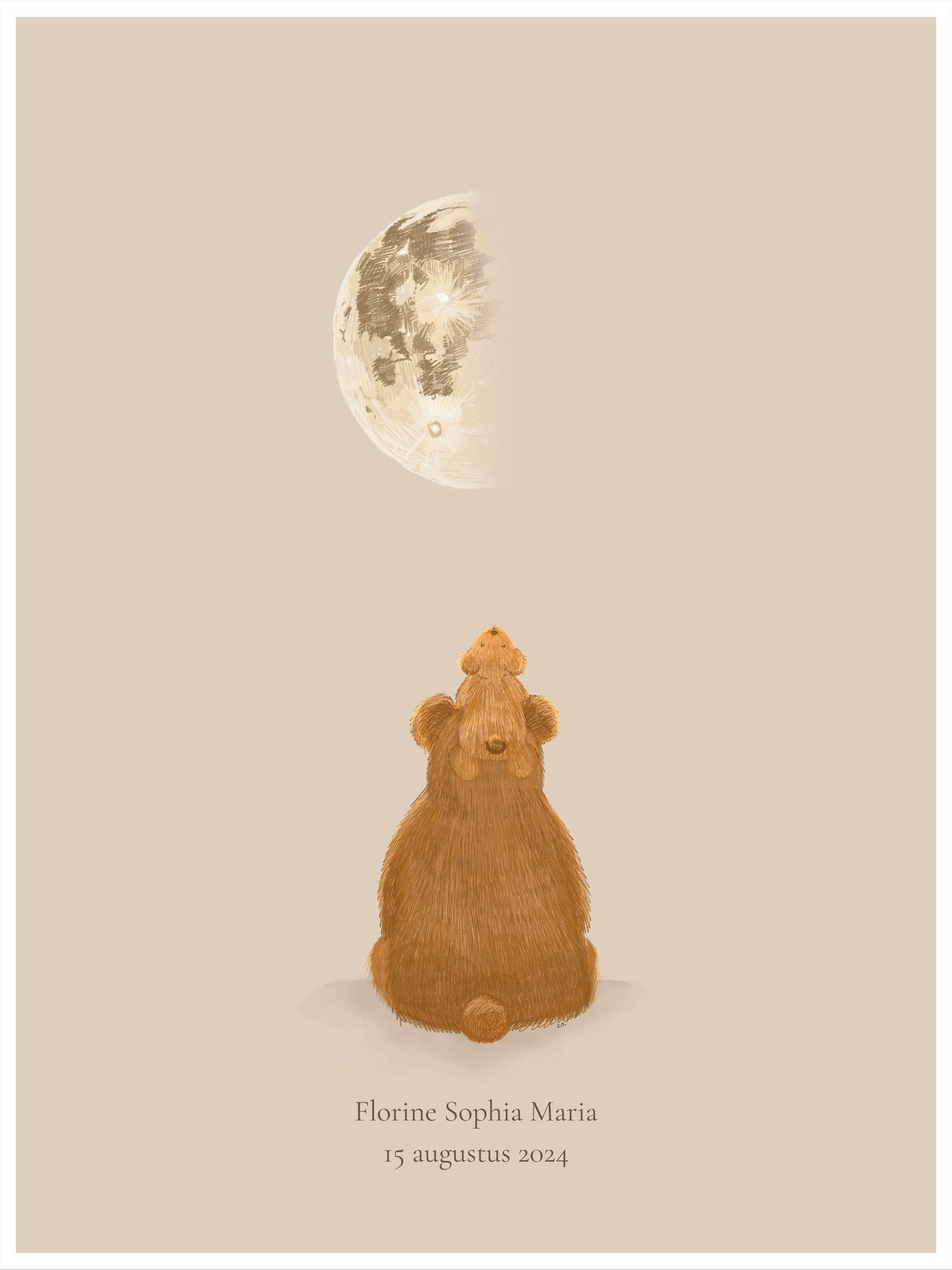 Gepersonaliseerde geboorteposter met maanfase, geboortedatum en naam - To the moon and back