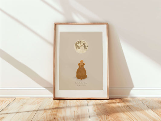 Gepersonaliseerde geboorteposter met unieke maanstand, naam en geboortedatum