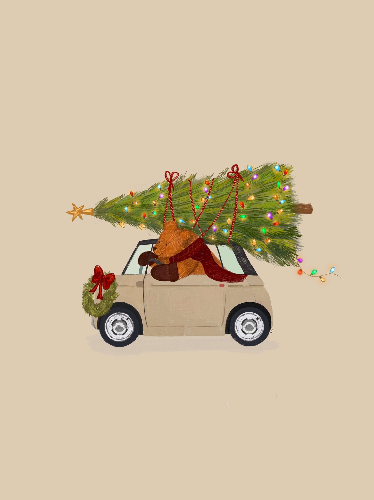 Kerstposter kinderkamer – Papa Beer met kerstboom in Topolino | Blueberry Baby