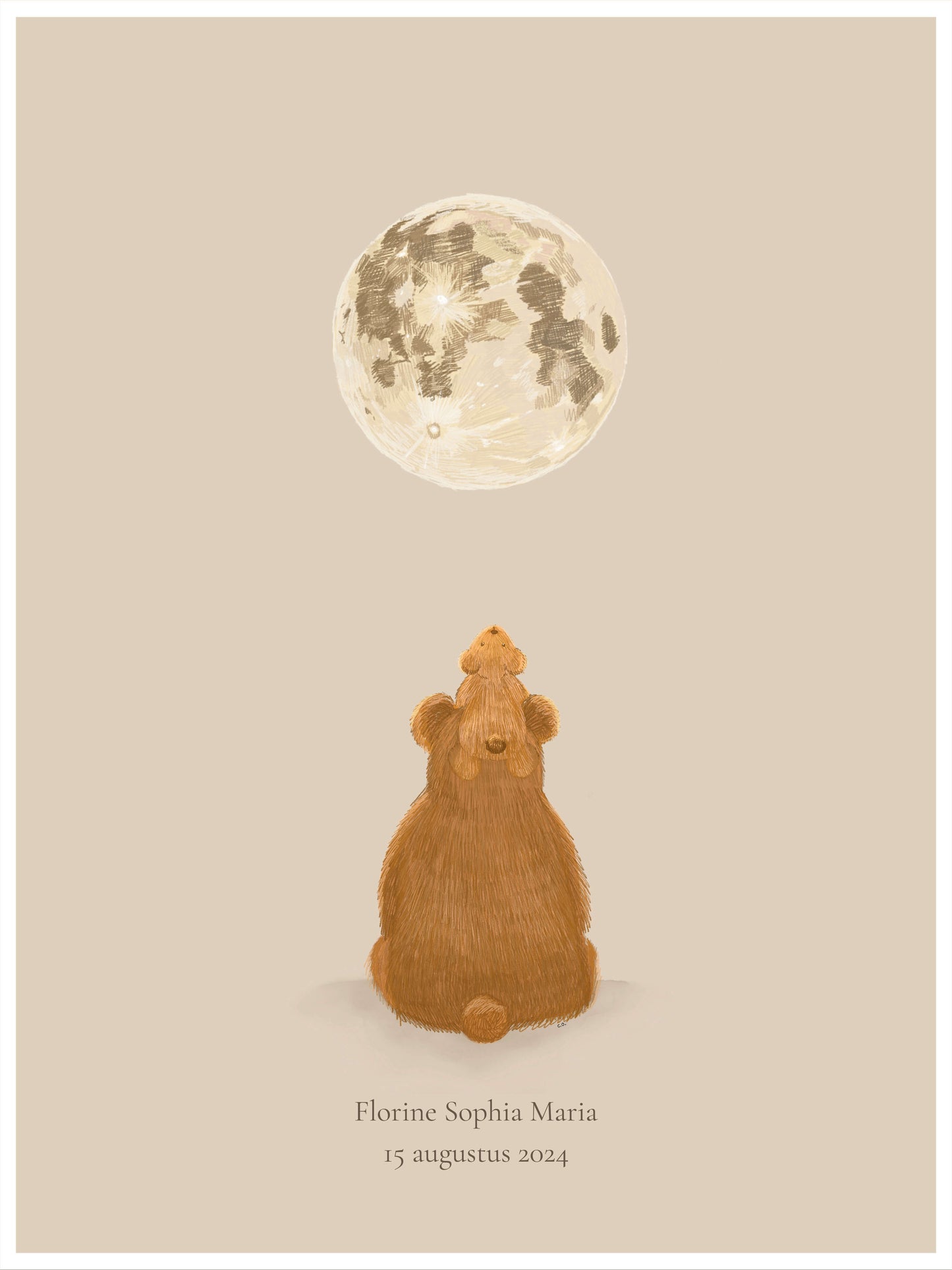 Gepersonaliseerde geboorteposter met maanfase, geboortedatum en naam - To the moon and back