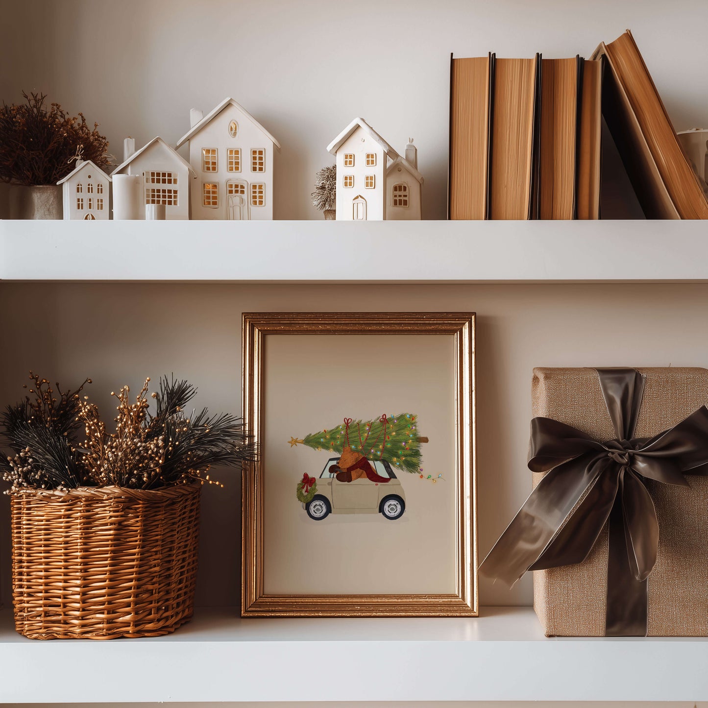 Kerstposter kinderkamer – Papa Beer met kerstboom in Topolino | Blueberry Baby